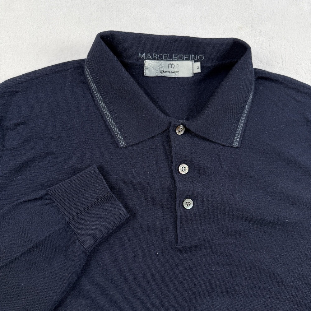 Marceleofino Polo Sweater Mens XL Wool & Cashmere Navy 1/4 Button Pullover